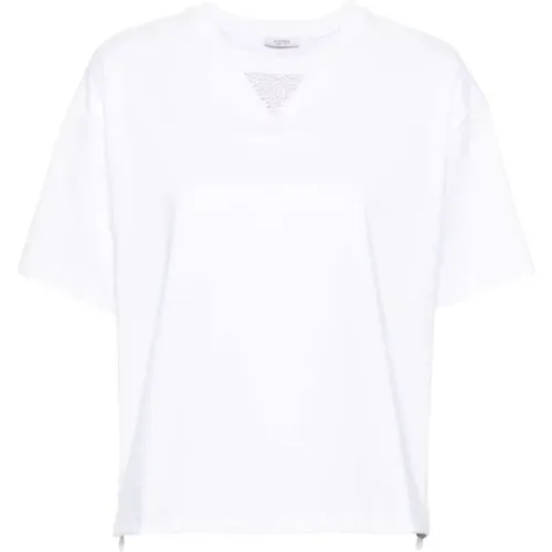 Cotton T-Shirt with Punto Luce Detail , female, Sizes: M, S - PESERICO - Modalova