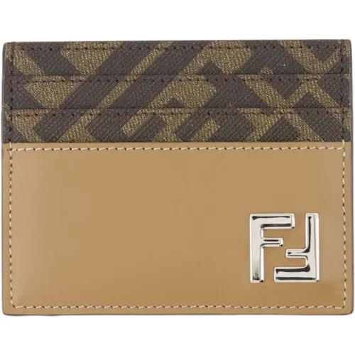 Wallets & Cardholders, male, , Size: ONE SIZE Squared Leather Card Holder with FF Print - Fendi - Modalova