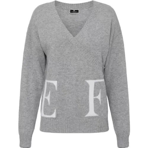 Logo Wollmischung Cross Sweater , Damen, Größe: L - Elisabetta Franchi - Modalova