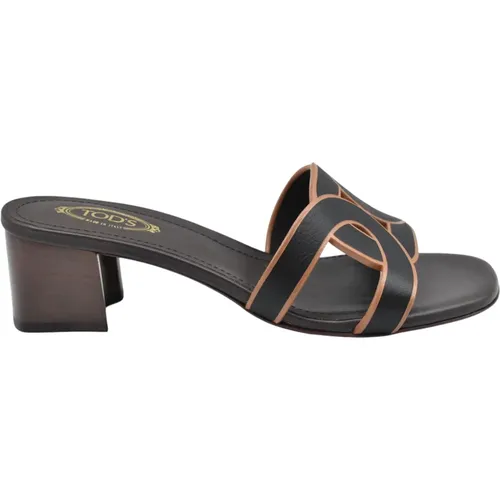 Schwarze Lederkette Flache Sandalen , Damen, Größe: 36 EU - TOD'S - Modalova