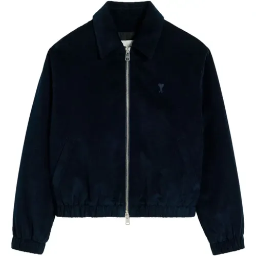 Blaue Monogramm Jacke Klassischer Kragen , Herren, Größe: M - Ami Paris - Modalova