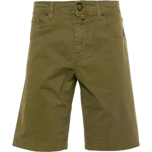 Casual Shorts, male, , Size: W34 olive cotton gabardine shorts - Jacob Cohën - Modalova
