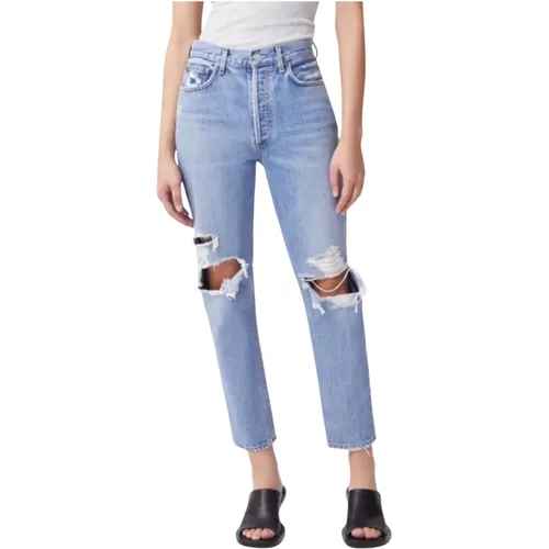 Zerrissene blaue Jeans Straight Fit , Damen, Größe: W28 - Agolde - Modalova