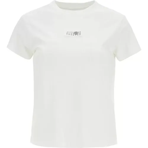 Logo Label Baumwoll T-Shirt , Damen, Größe: M - MM6 Maison Margiela - Modalova