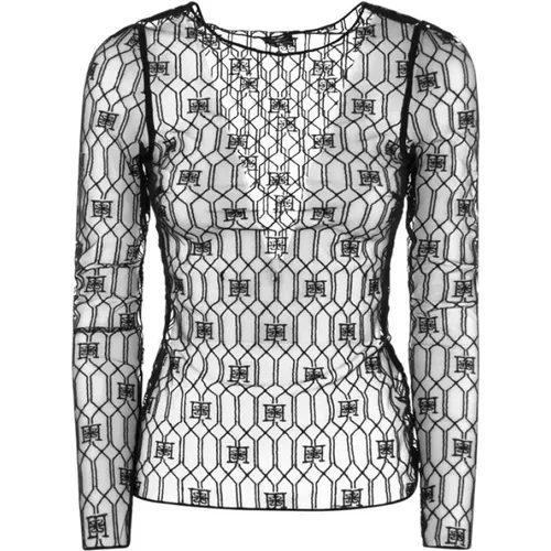 Embroidered Tulle Knit Shirt , female, Sizes: M, XS, L - Elisabetta Franchi - Modalova