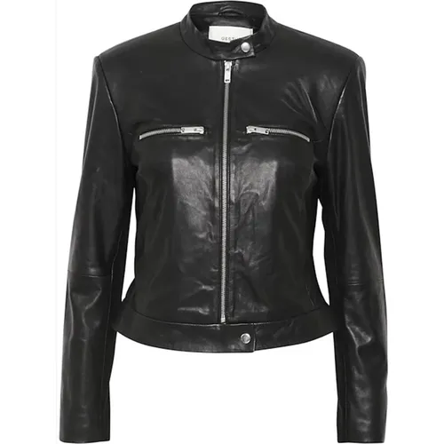 Leather Jacket with Zipper Details , female, Sizes: S, L - Gestuz - Modalova