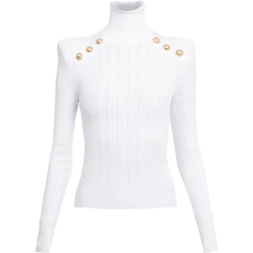 Knit Turtleneck with gold-tone buttons , female, Sizes: S - Balmain - Modalova