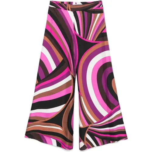 Wide Trousers, female, , Size: XS Fuchsia Logo Print Wide Leg Trousers - EMILIO PUCCI - Modalova