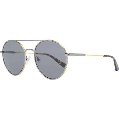 Sunglasses, male, , Size: ONE SIZE Gunmetal Round Sunglasses Grey Lenses - Gant - Modalova