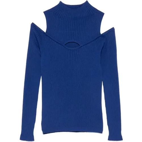 Blauer Woll-Cold-Shoulder-Pullover , Damen, Größe: M - D.Exterior - Modalova