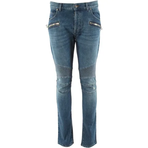 Slim Fit Blaue Jeans für Herren , Herren, Größe: W32 - Balmain - Modalova