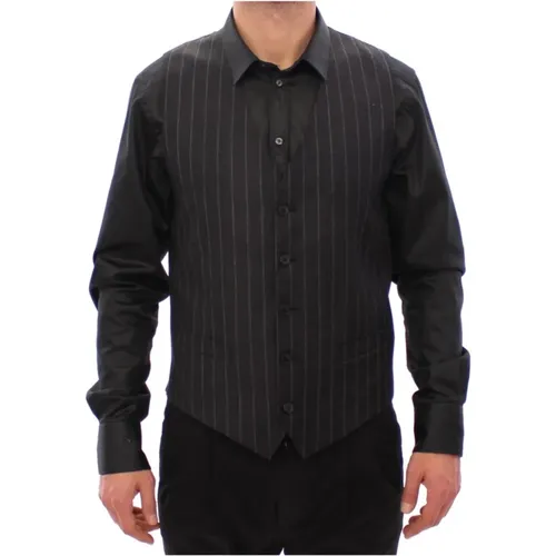 Striped Wool Logo Vest , male, Sizes: M - Dolce & Gabbana - Modalova