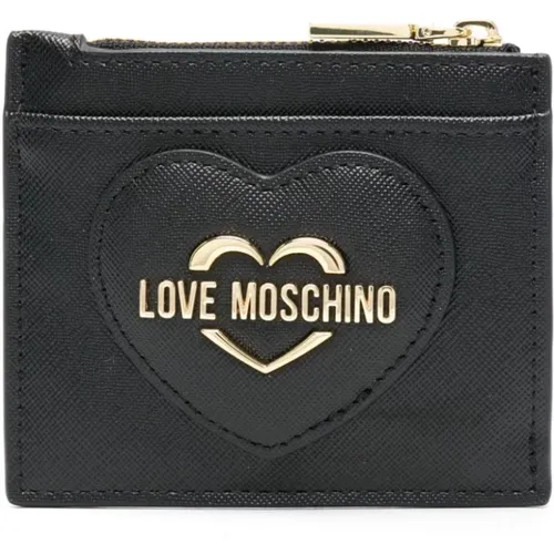Faux Leather Wallet with Heart Patch , female, Sizes: ONE SIZE - Love Moschino - Modalova
