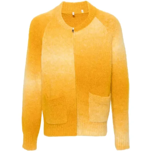 Gelber Ombre Reißverschluss-Cardigan , Herren, Größe: M - Sunflower - Modalova