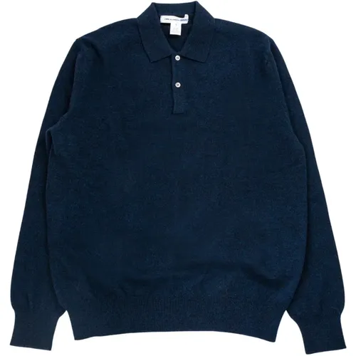 Polo Shirts, male, , Size: M Navy Wool Knit Sweater - Comme des Garçons - Modalova