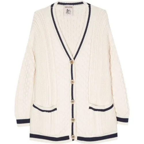 Chunky Strick V-Ausschnitt Pullover Weiß , Damen, Größe: S - Semicouture - Modalova