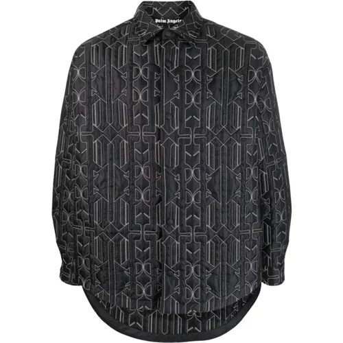 Anthracite Quilted Nylon Coat All Monogram , male, Sizes: M, L - Palm Angels - Modalova