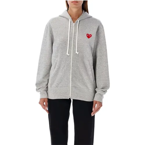 Roter Herz-Reißverschluss-Hoodie Strickwaren , Damen, Größe: S - Comme des Garçons - Modalova