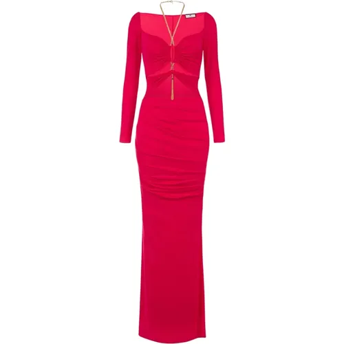 Red Carpet Knit Dress with Chain Ab35432E2-560 Fuchsia , female, Sizes: M - Elisabetta Franchi - Modalova