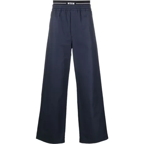 Wide Trousers, male, , Size: L Navy Cotton Trousers - Msgm - Modalova