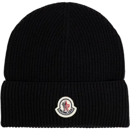 Beanies, unisex, , Size: ONE SIZE Cotton Beanie with Logo Patch - Moncler - Modalova