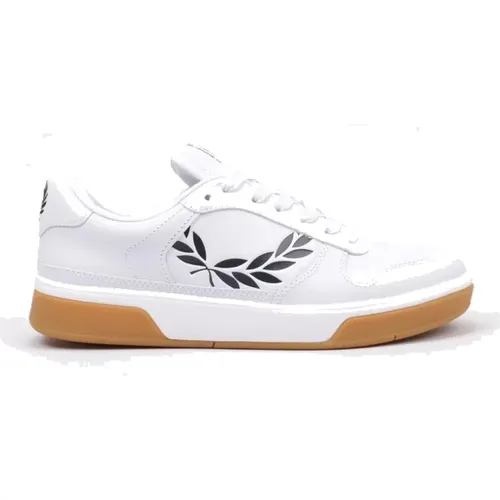 Sneakers, male, , Size: 7 US Textured Leather Sneaker with Laurel Crown Logo - Fred Perry - Modalova