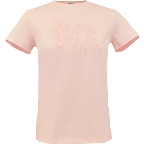 Zeitloses feminines T-Shirt mit Monogramm und Blumenstickerei , Damen, Größe: XS - Max Mara - Modalova