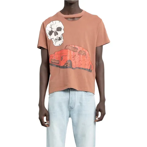 Zerrissener Kragen Skull Rotes Auto T-Shirt , Herren, Größe: XL - ERL - Modalova