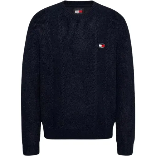 Blauer Klassischer Strickpullover , Herren, Größe: M - Tommy Hilfiger - Modalova