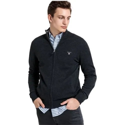 Soft Wool Zip Cardigan with Logo , male, Sizes: 2XL - Gant - Modalova
