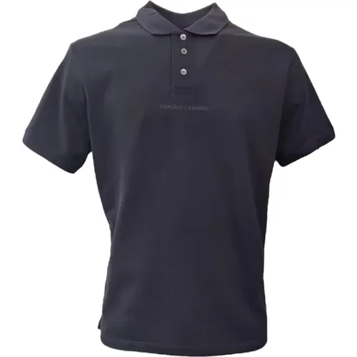 Navy Cotton Short Sleeve Polo with Embossed Logo - XXL , male, Sizes: M, XL - Emporio Armani - Modalova