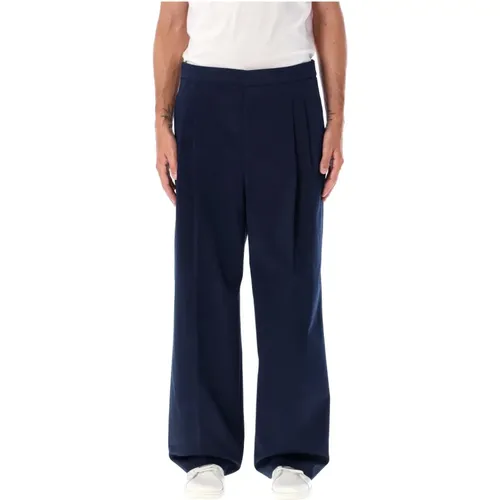 Navy Wide-Leg Cotton Trousers , male, Sizes: 2XS, XS, 3XS - Ami Paris - Modalova