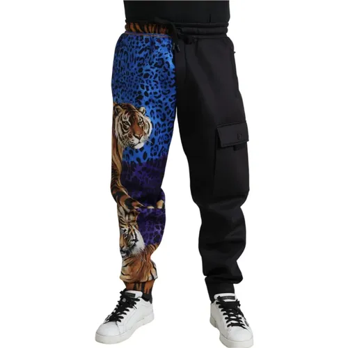 Sweatpants, male, , Size: XL Tiger Print Cargo Jogger Pants - Dolce & Gabbana - Modalova