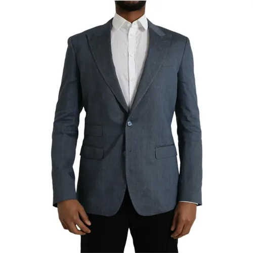 Blazers, male, , Size: L Linen Silk Blazer Slim Fit - Dolce & Gabbana - Modalova