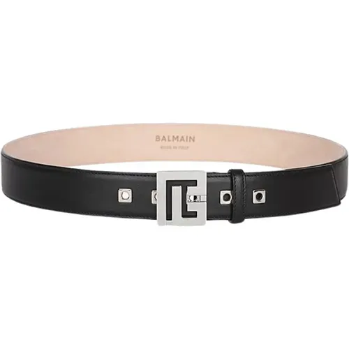 Leather PB Belt with Adjustable Monogram Buckle , male, Sizes: 100 CM, 105 CM, 95 CM - Balmain - Modalova