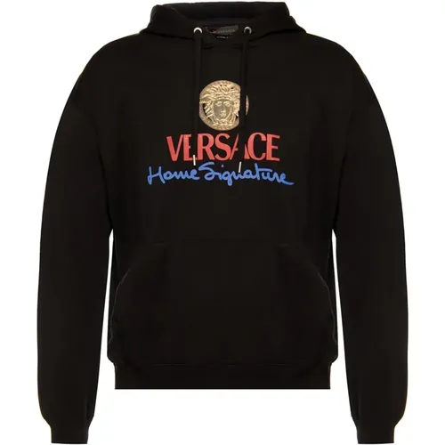 Hoodies, male, , Size: M Logo Hooded Sweatshirt - Versace - Modalova