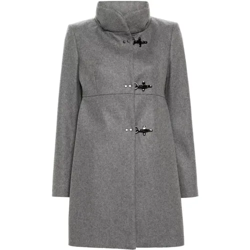 Single-Breasted Coats, female, , Size: M Anthracite Grey Felted Coat with Toggle Fastening - Fay - Modalova