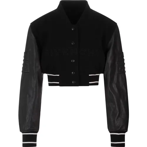 Wool Bomber Jacket with Leather Sleeves , female, Sizes: S, XS - Givenchy - Modalova