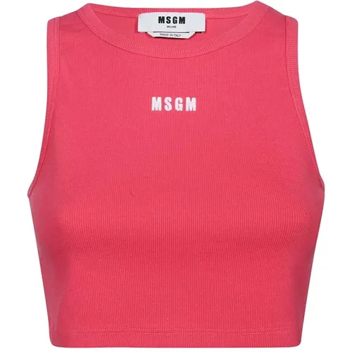 Sleeveless Tops, female, , Size: L Ribbed Tank Top with Logo Detail - Msgm - Modalova