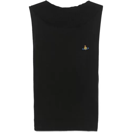 Schwarzes Geripptes ärmelloses Top mit Orb Logo , Damen, Größe: XS - Vivienne Westwood - Modalova