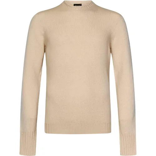 Cashmere Cream Sweater Ribbed Crew Neck , male, Sizes: M, L, XL, 2XL - Drumohr - Modalova