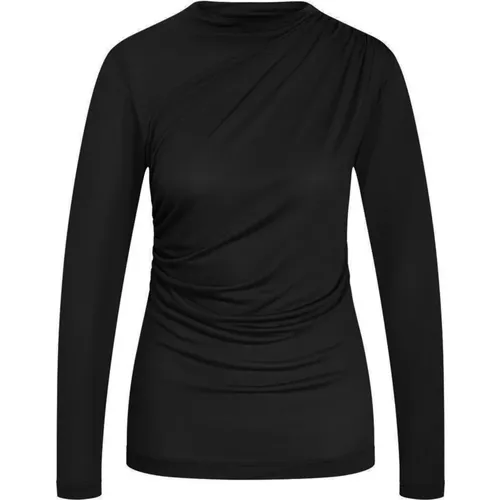 Gedrapierte Schwarze Bluse Top & T-Shirt , Damen, Größe: L - Bruuns Bazaar - Modalova