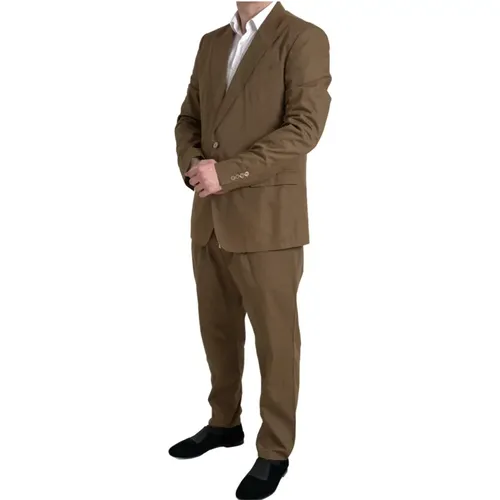 Single Breasted Suits, male, , Size: 3XL Elegant Silk Blend Taormina Suit - Dolce & Gabbana - Modalova