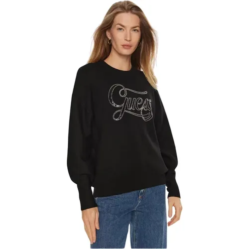 Sweater mit Pailletten-Logo - Schwarz , Damen, Größe: L - Guess - Modalova