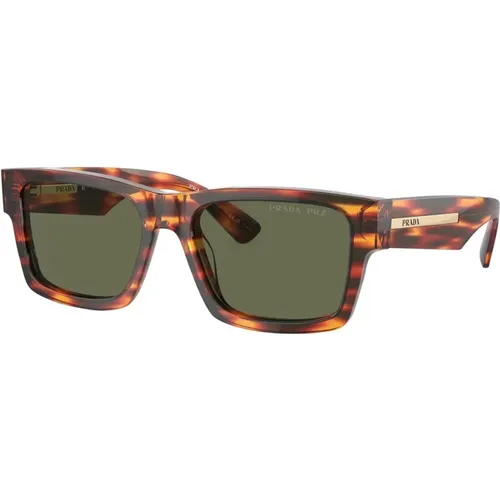 Rectangular Sunglasses Havana ChiaroLarge , male, Sizes: 56 MM - Prada - Modalova