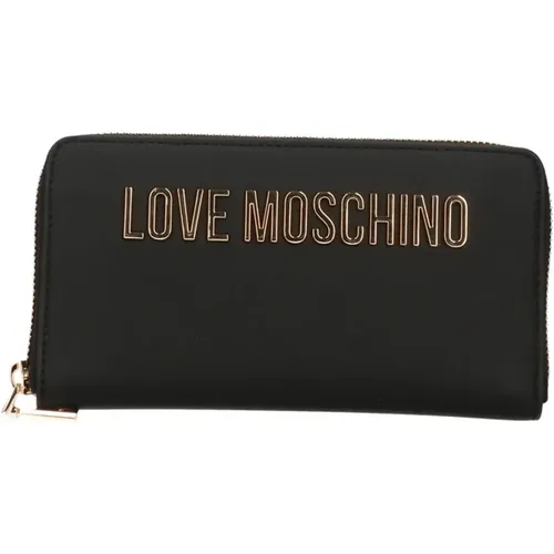 Wallets & Cardholders, female, , Size: ONE SIZE Women Faux Leather Wallet with Zip Closure and Metal Logo - Love Moschino - Modalova