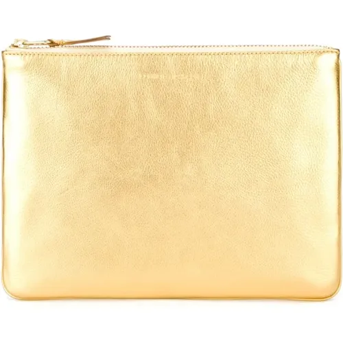 Goldfarbene Lederbrieftasche mit Reißverschluss - Comme des Garçons - Modalova
