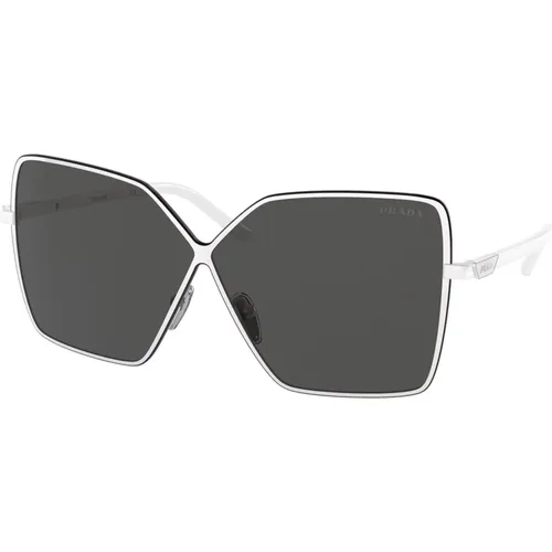 White/Dark Grey Sunglasses , female, Sizes: 64 MM - Prada - Modalova