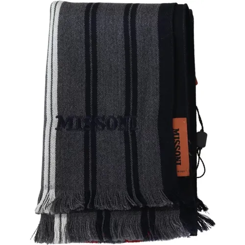 Winter Scarves, male, , Size: ONE SIZE Striped Wool Scarf with Logo Embroidery - Missoni - Modalova