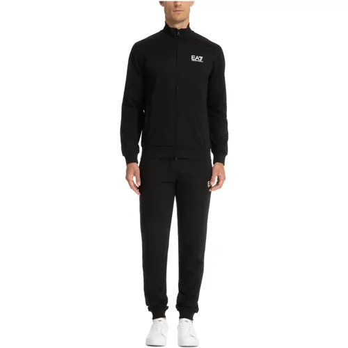 Training Sets, male, , Size: L Plain Zip Tracksuit with Logo - Emporio Armani EA7 - Modalova